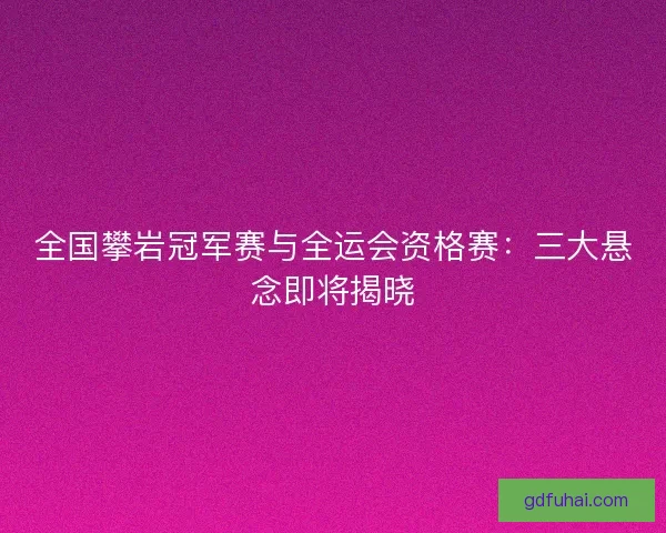 全国攀岩冠军赛与全运会资格赛：三大悬念即将揭晓